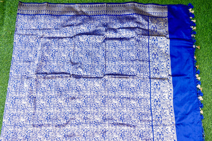 Handwoven Banarasi Katan Silk Shikargah Dupatta in Royal Blue