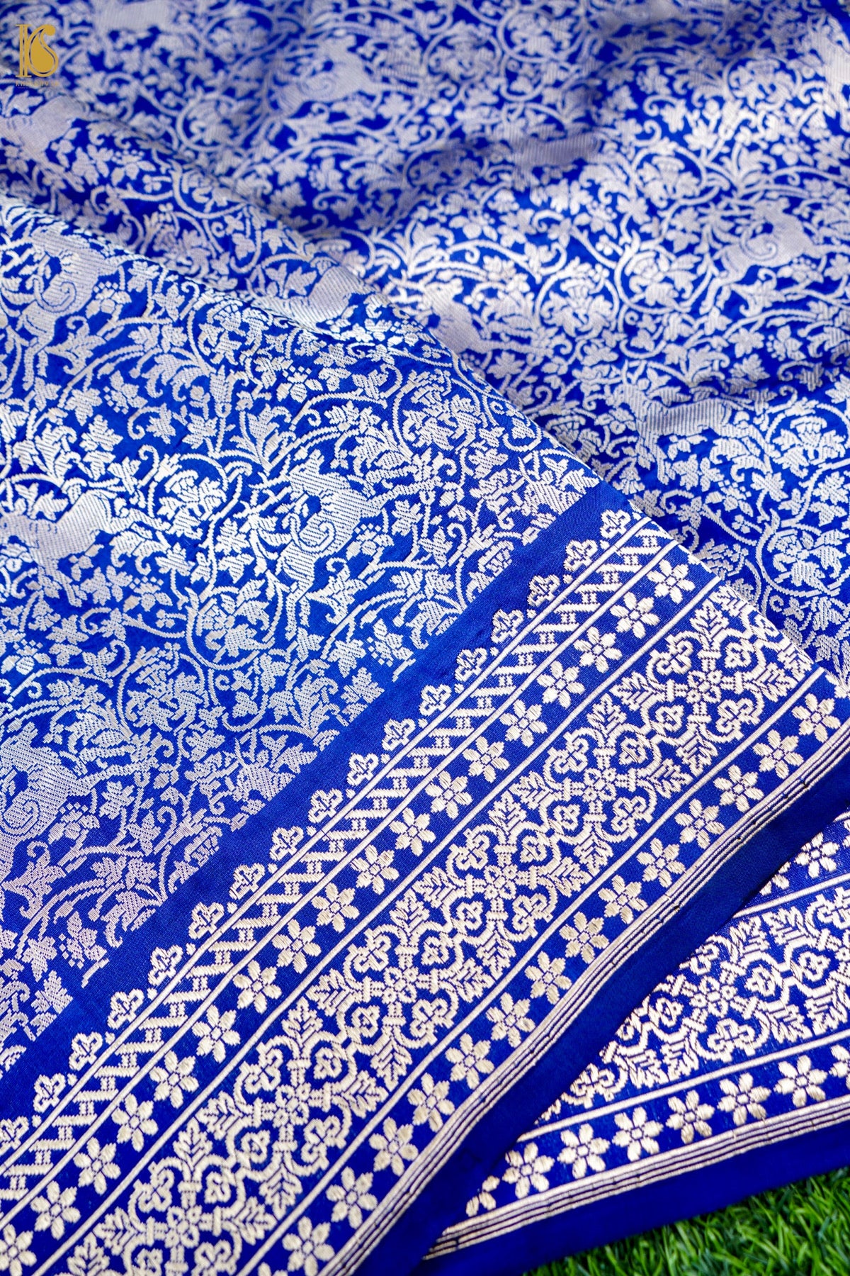 Handwoven Banarasi Katan Silk Shikargah Dupatta in Royal Blue