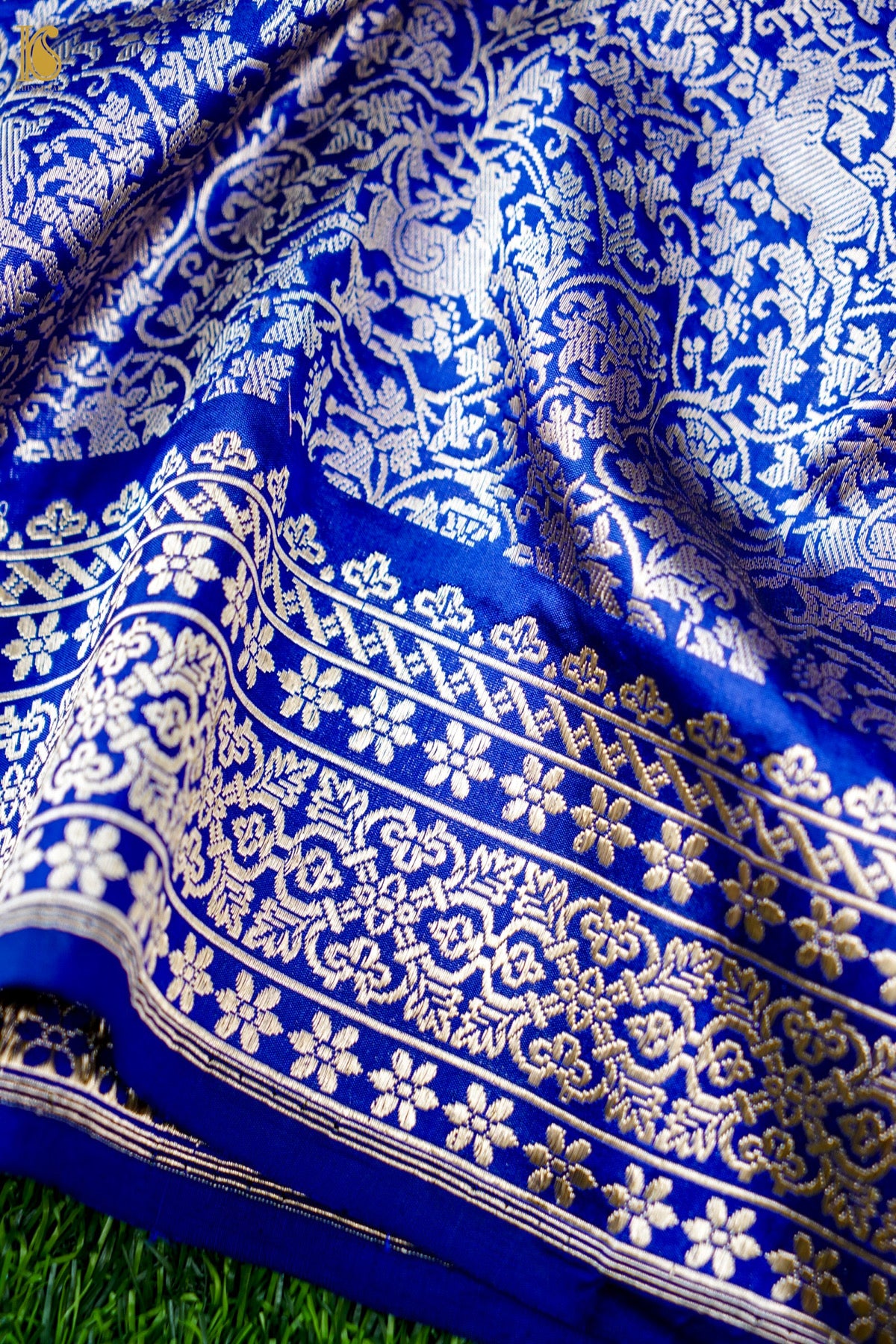 Handwoven Banarasi Katan Silk Shikargah Dupatta in Royal Blue