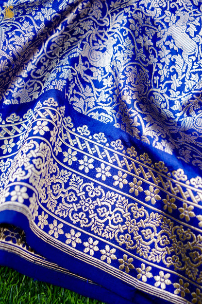 Handwoven Banarasi Katan Silk Shikargah Dupatta in Royal Blue