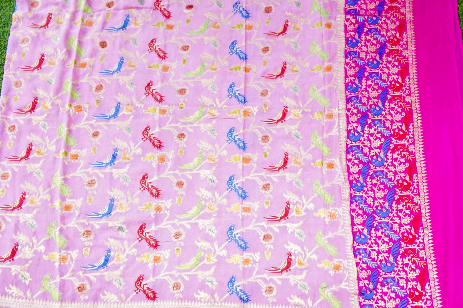 Banarasi Georgette Meenakari Dupatta in Lilac Pink - Birds of Paradise
