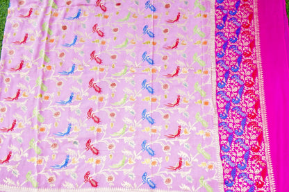 Banarasi Georgette Meenakari Dupatta in Lilac Pink - Birds of Paradise