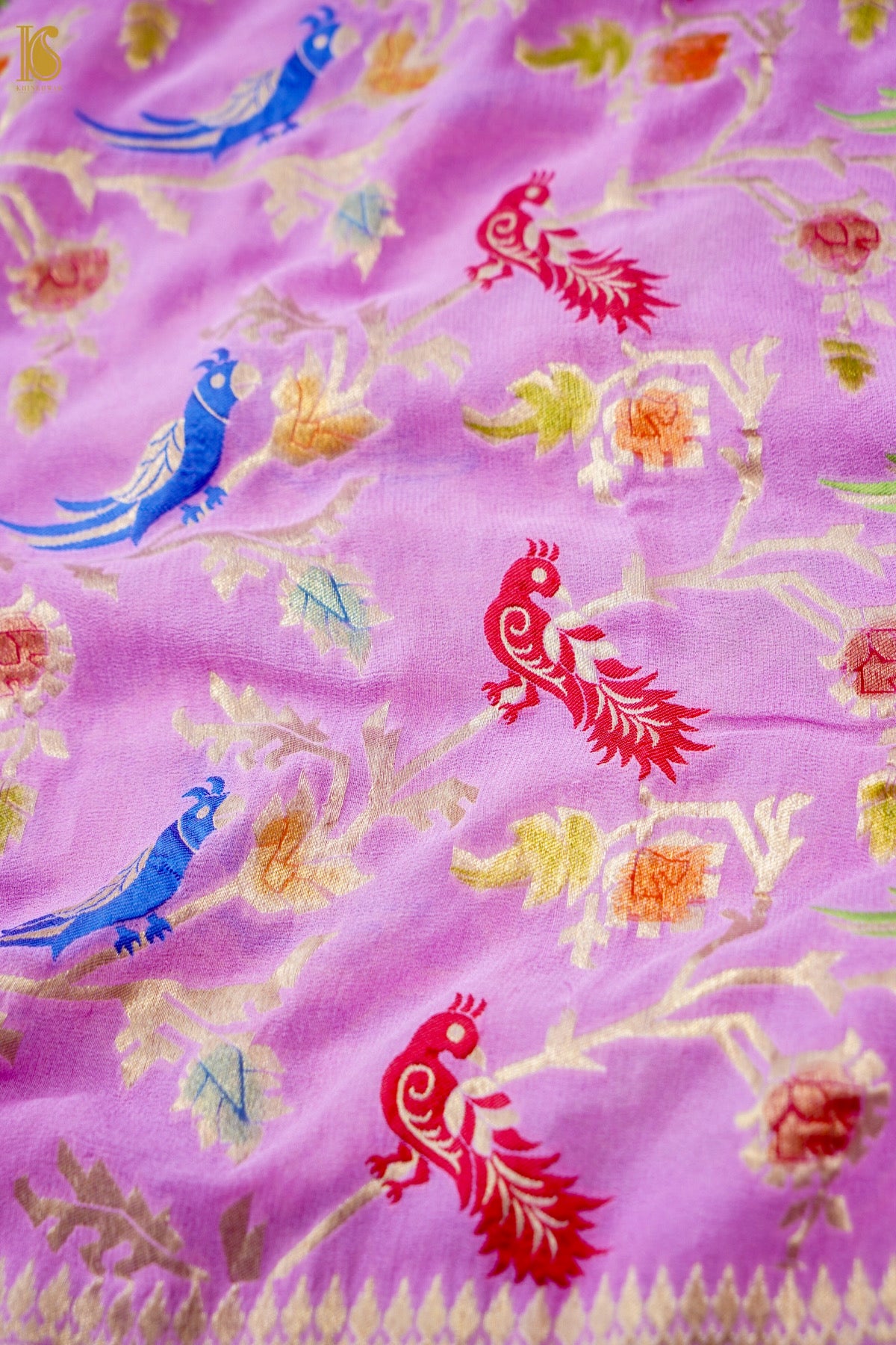 Banarasi Georgette Meenakari Dupatta in Lilac Pink - Birds of Paradise