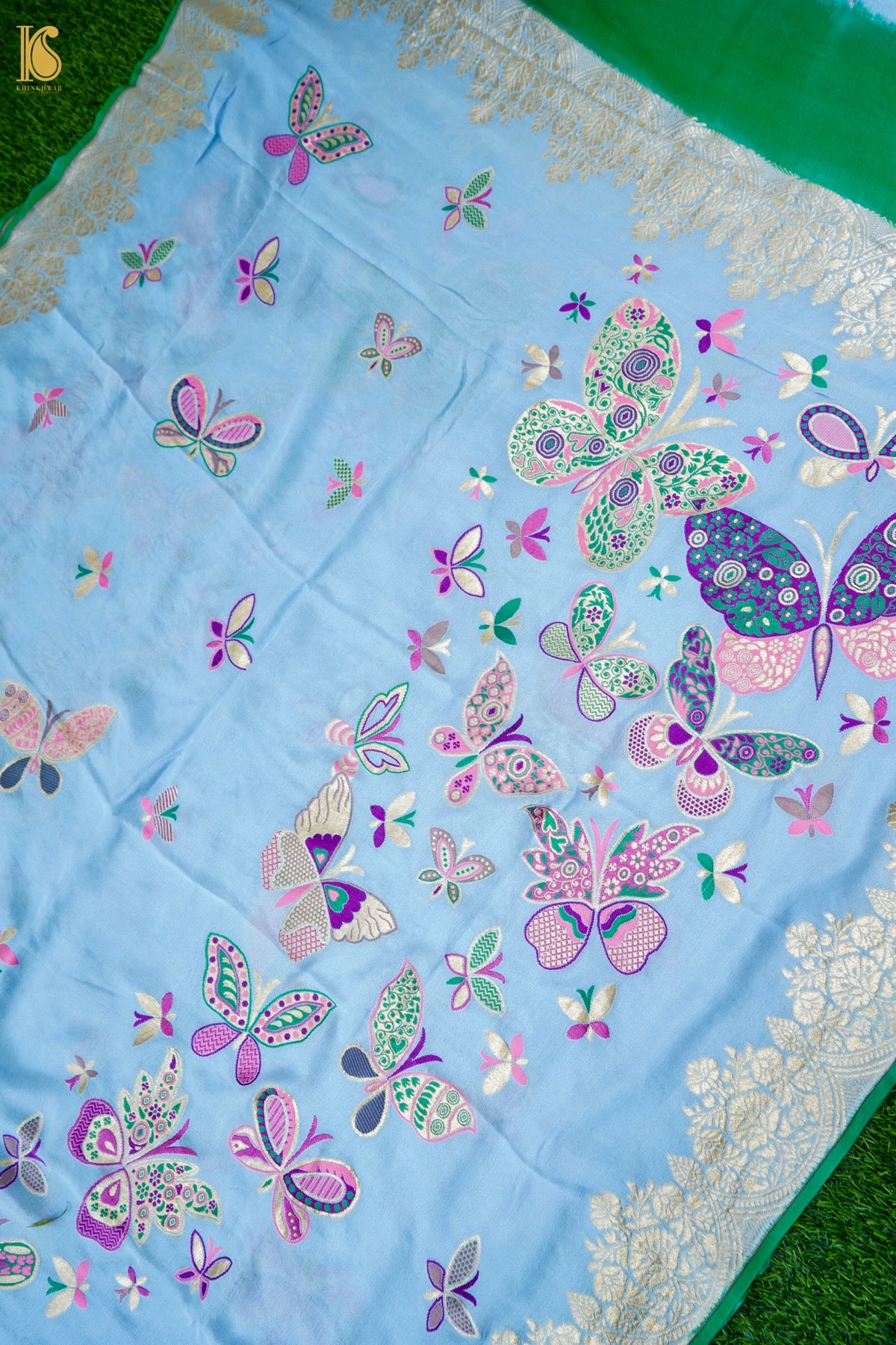 Banarasi Georgette Meenakari Butterfly Dupatta in Powder Blue - Palchhin
