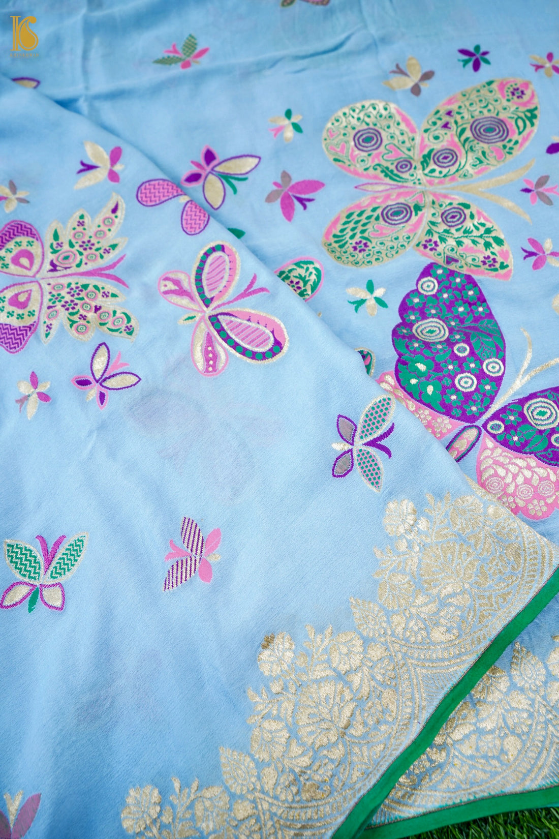 Banarasi Georgette Meenakari Butterfly Dupatta in Powder Blue - Palchhin