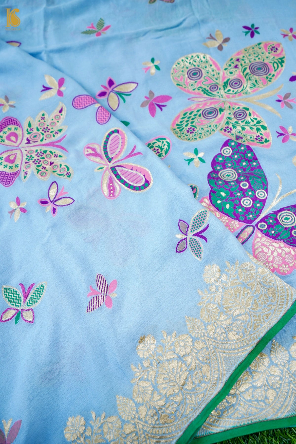 Banarasi Georgette Meenakari Butterfly Dupatta in Powder Blue - Palchhin