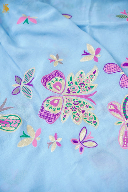 Banarasi Georgette Meenakari Butterfly Dupatta in Powder Blue - Palchhin