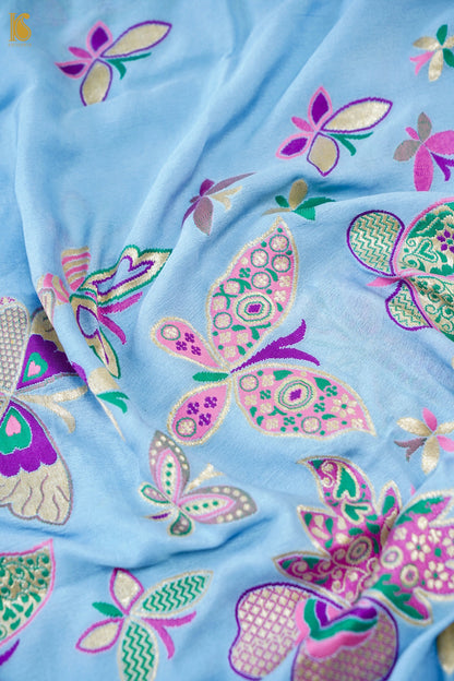 Banarasi Georgette Meenakari Butterfly Dupatta in Powder Blue - Palchhin