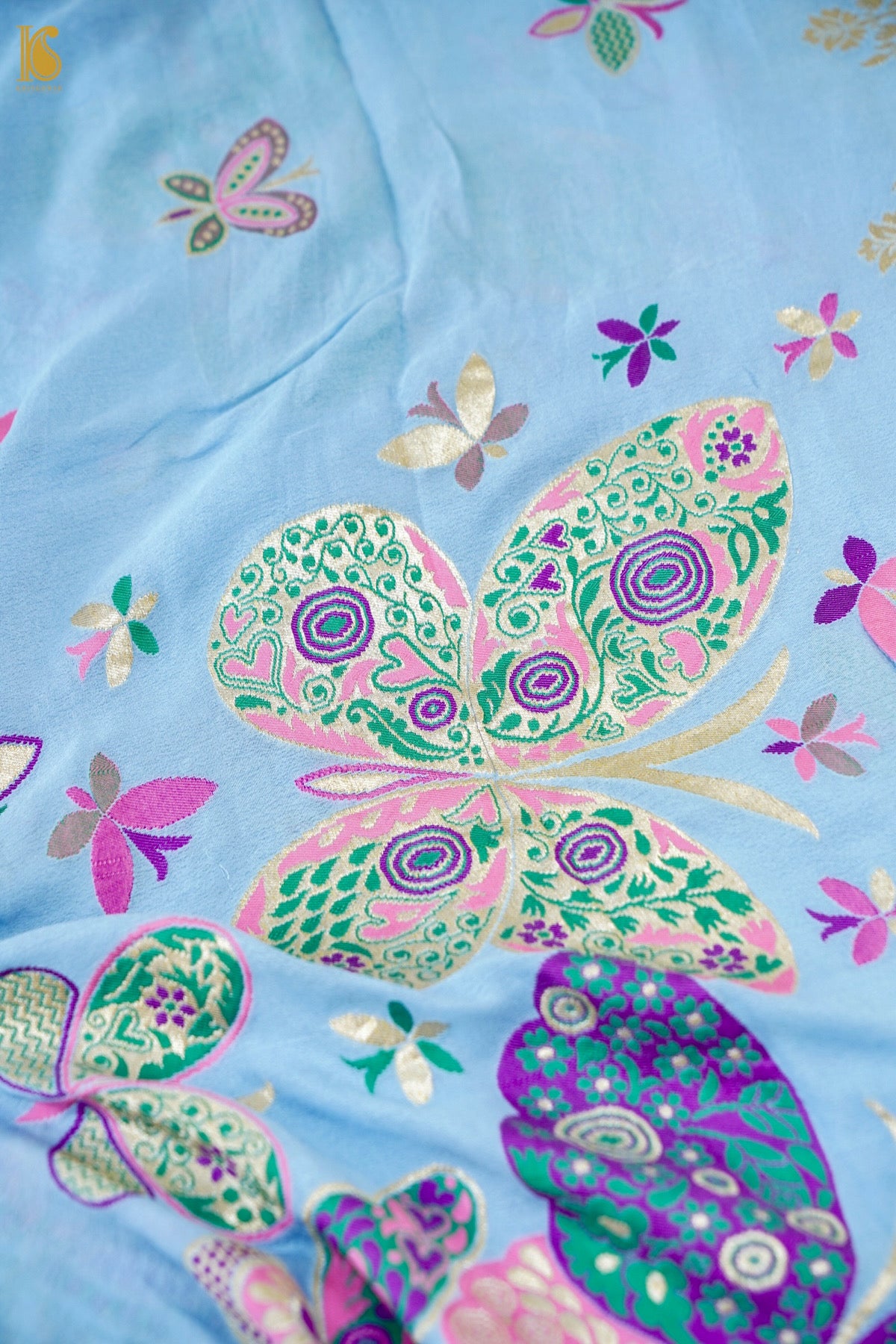 Banarasi Georgette Meenakari Butterfly Dupatta in Powder Blue - Palchhin