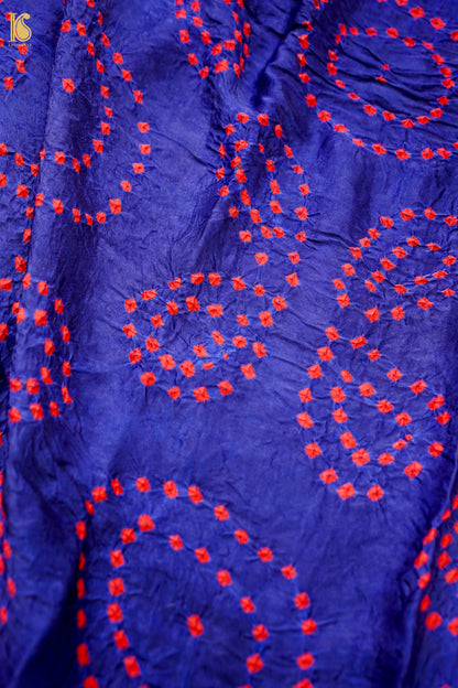 Handwoven Bandhani Gajji Silk Dupatta in Ink Blue