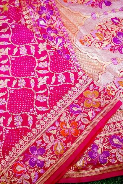 Banarasi Georgette Bandhani Dahlia Dupatta in Hot Pink
