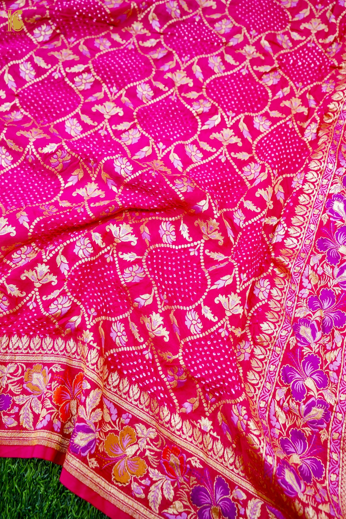 Banarasi Georgette Bandhani Dahlia Dupatta in Hot Pink
