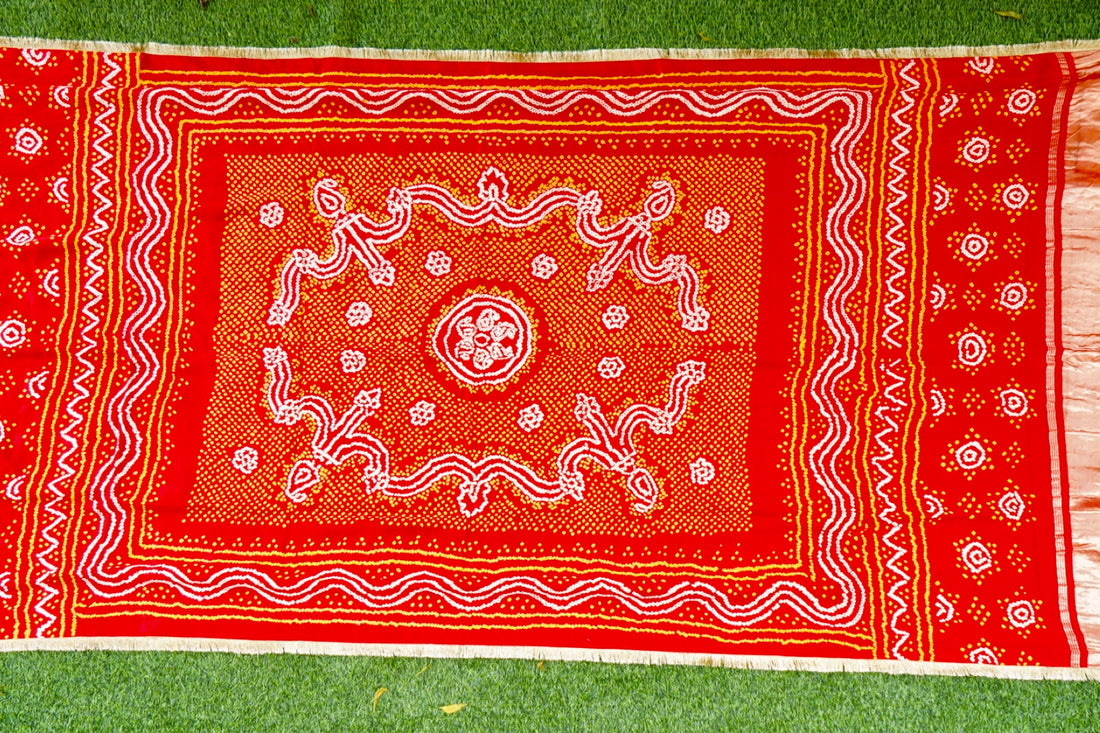 Handwoven Bandhani Gajji Silk Dupatta in Sindoor Red