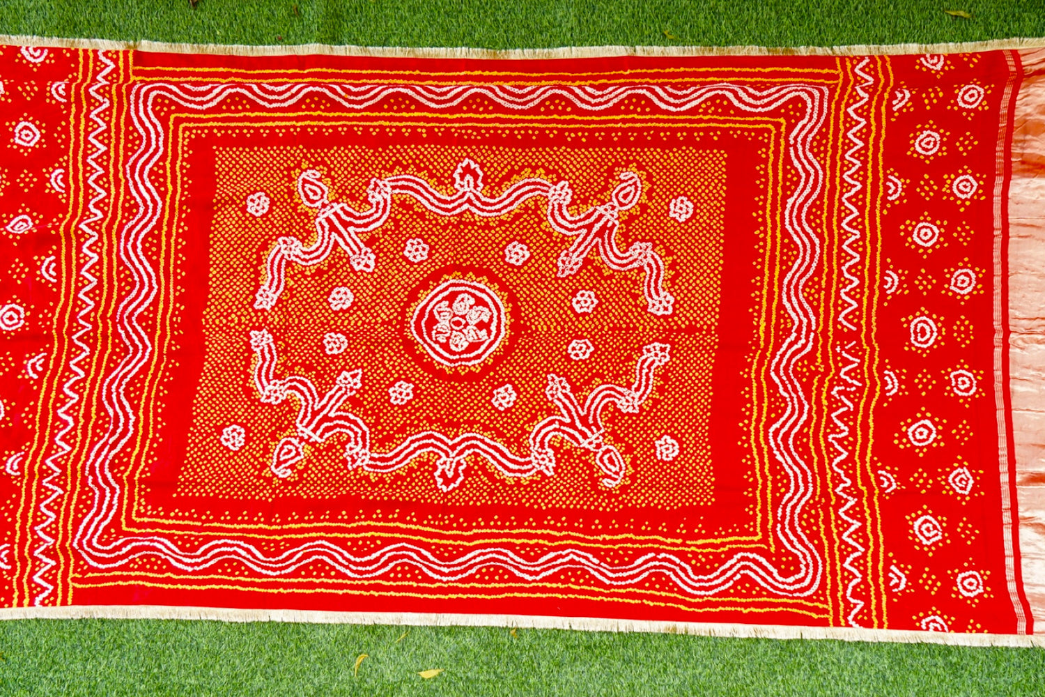Handwoven Bandhani Gajji Silk Dupatta in Sindoor Red