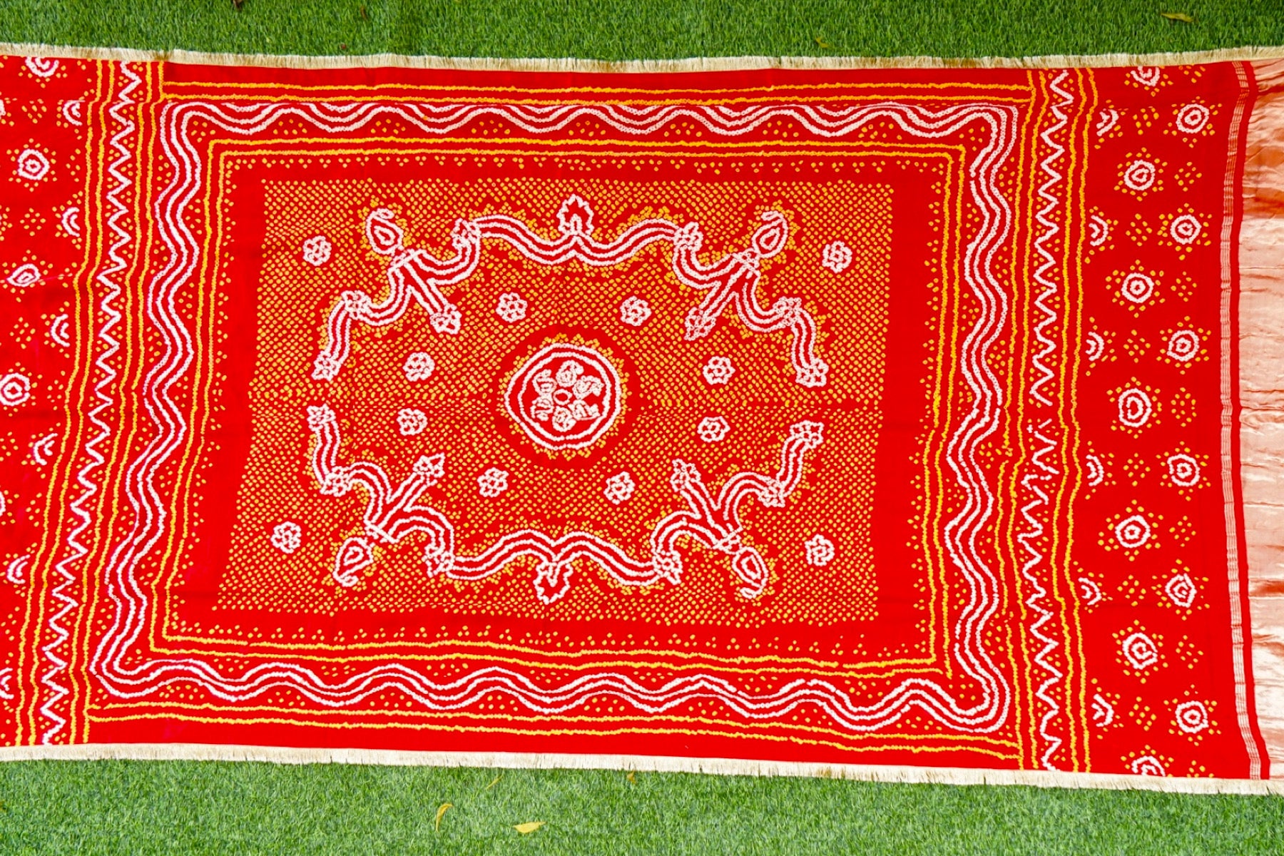 Handwoven Bandhani Gajji Silk Dupatta in Sindoor Red