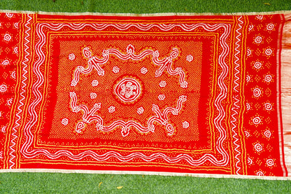 Handwoven Bandhani Gajji Silk Dupatta in Sindoor Red