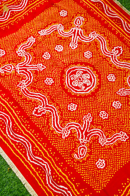 Handwoven Bandhani Gajji Silk Dupatta in Sindoor Red