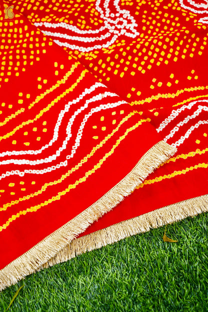 Handwoven Bandhani Gajji Silk Dupatta in Sindoor Red
