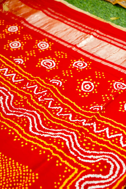 Handwoven Bandhani Gajji Silk Dupatta in Sindoor Red