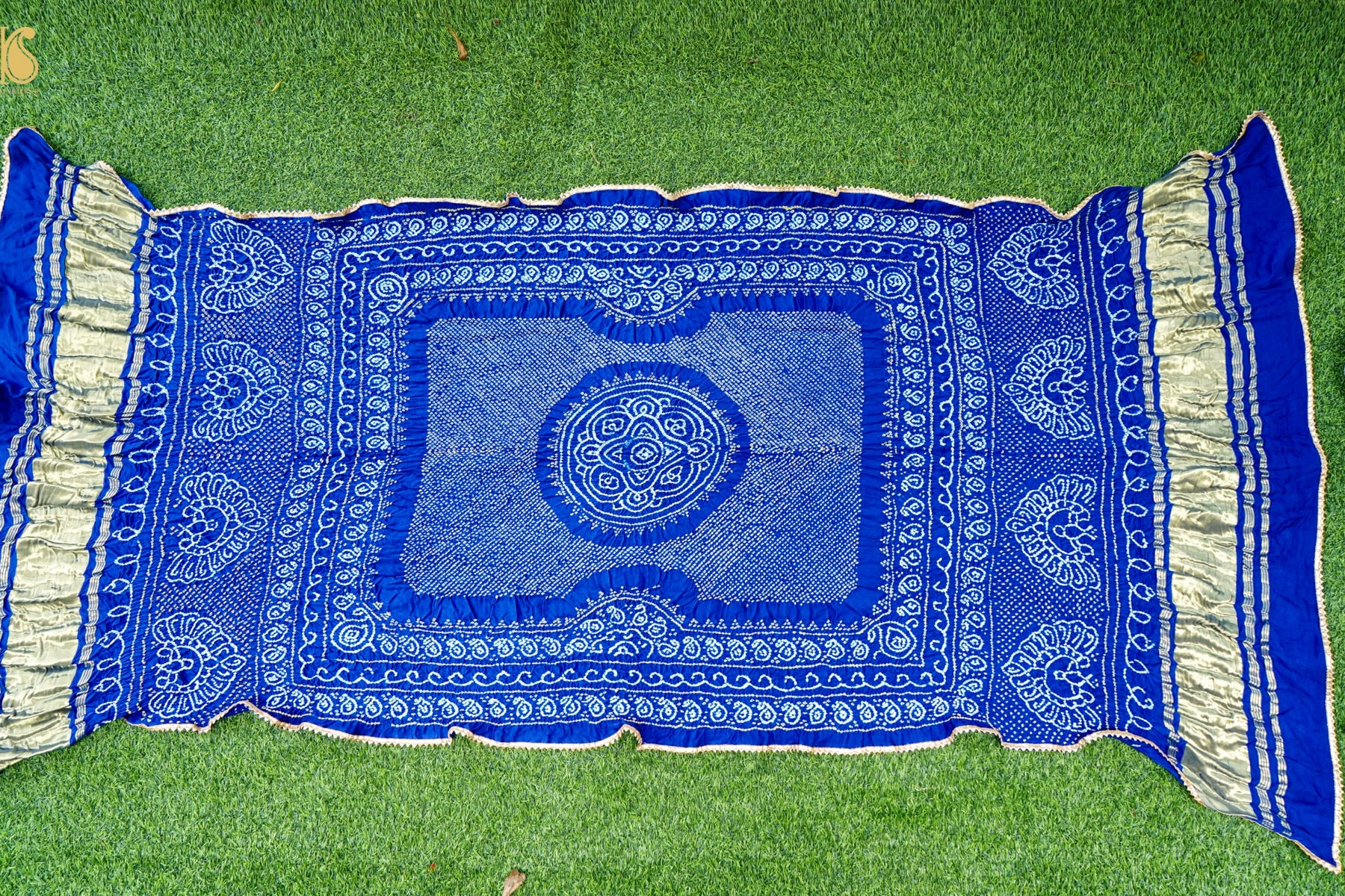 Handwoven Bandhani Gajji Silk Dupatta in Royal Blue