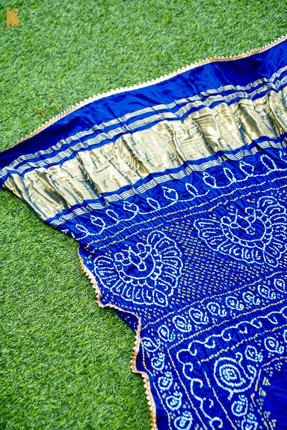 Handwoven Bandhani Gajji Silk Dupatta in Royal Blue