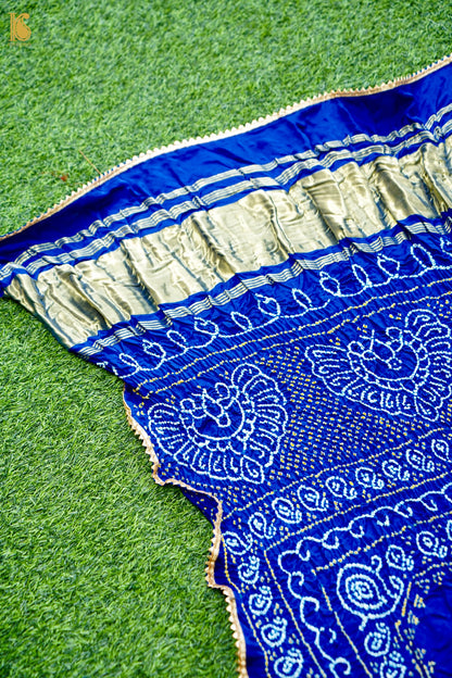 Handwoven Bandhani Gajji Silk Dupatta in Royal Blue