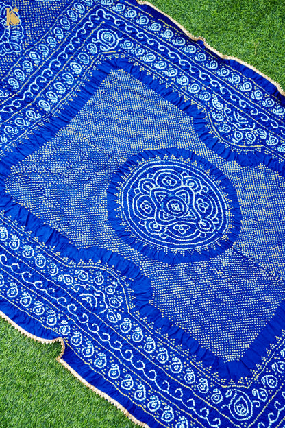 Handwoven Bandhani Gajji Silk Dupatta in Royal Blue