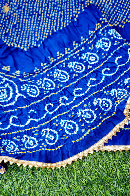 Handwoven Bandhani Gajji Silk Dupatta in Royal Blue