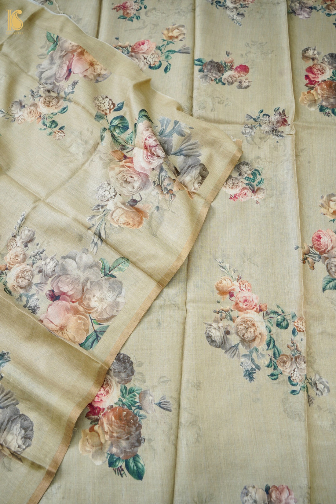 Digital Printed Tussar Kurta Fabric with Dupatta in Sage Green