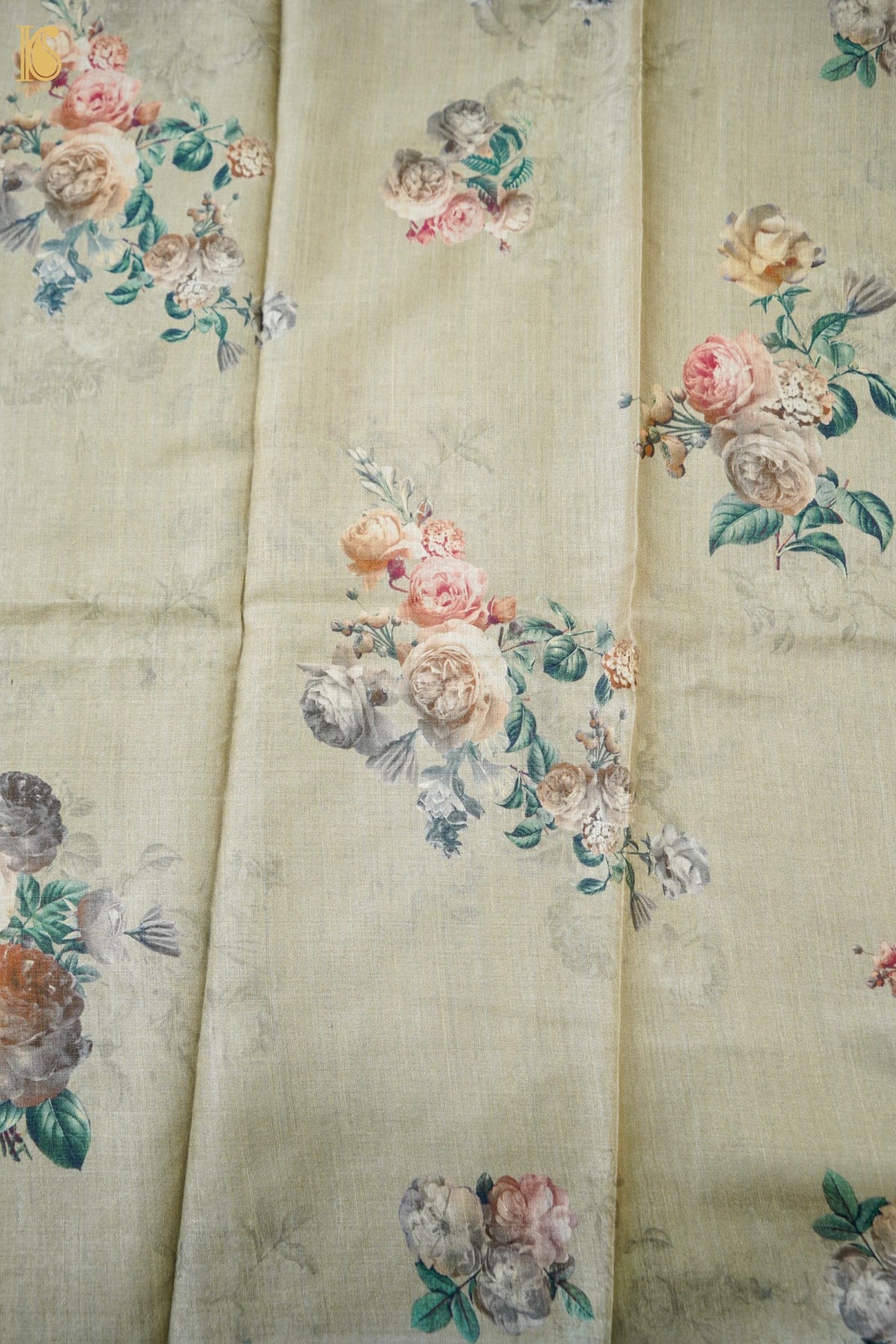 Digital Printed Tussar Kurta Fabric with Dupatta in Sage Green