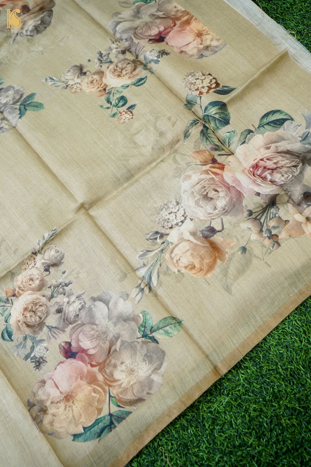 Digital Printed Tussar Kurta Fabric with Dupatta in Sage Green