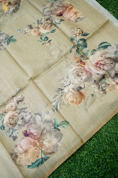Digital Printed Tussar Kurta Fabric with Dupatta in Sage Green