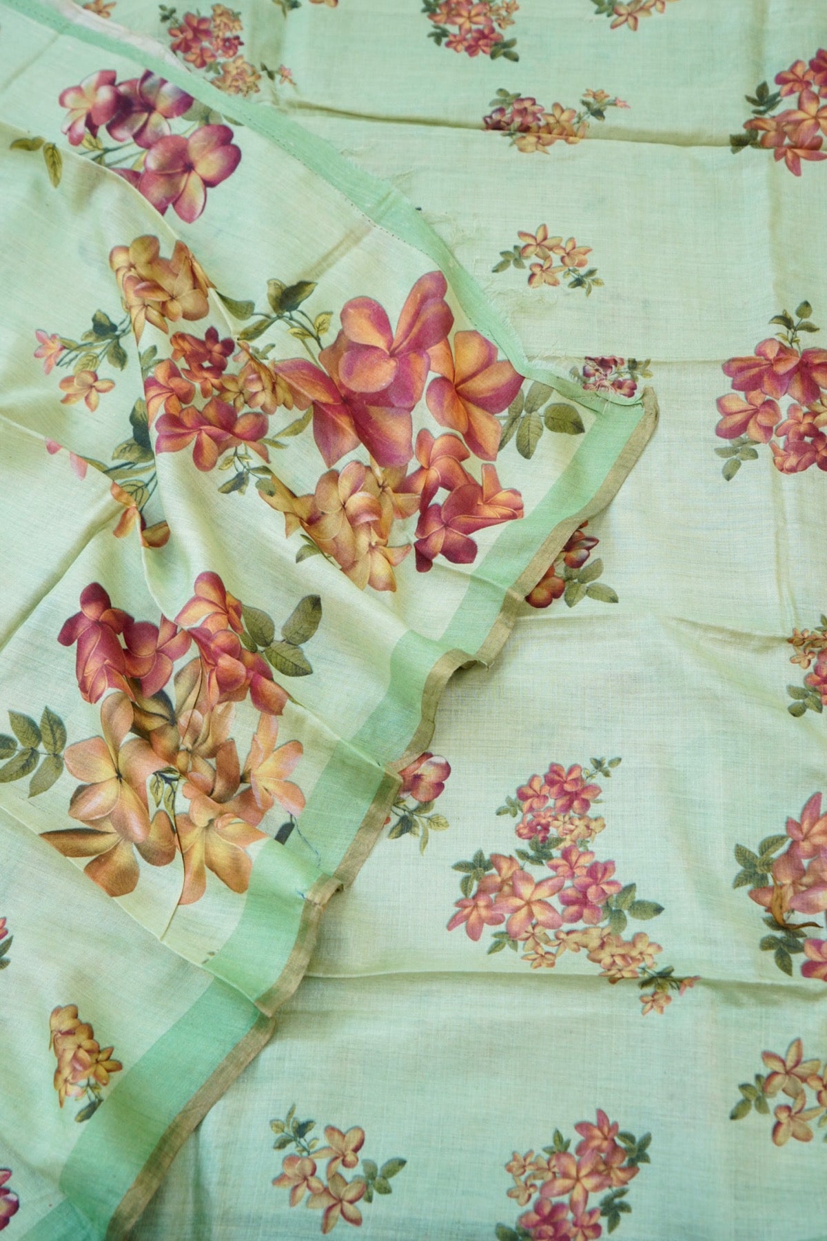 Digital Printed Tussar Kurta Fabric with Dupatta in Mint Green