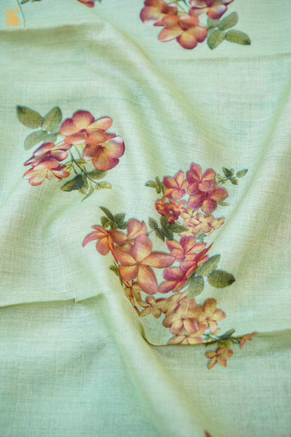 Digital Printed Tussar Kurta Fabric with Dupatta in Mint Green