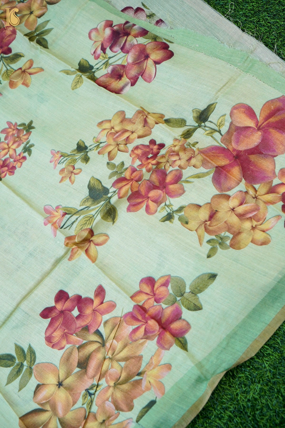 Digital Printed Tussar Kurta Fabric with Dupatta in Mint Green