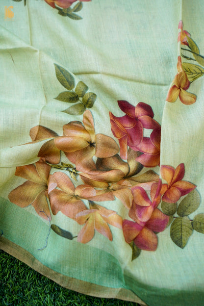 Digital Printed Tussar Kurta Fabric with Dupatta in Mint Green