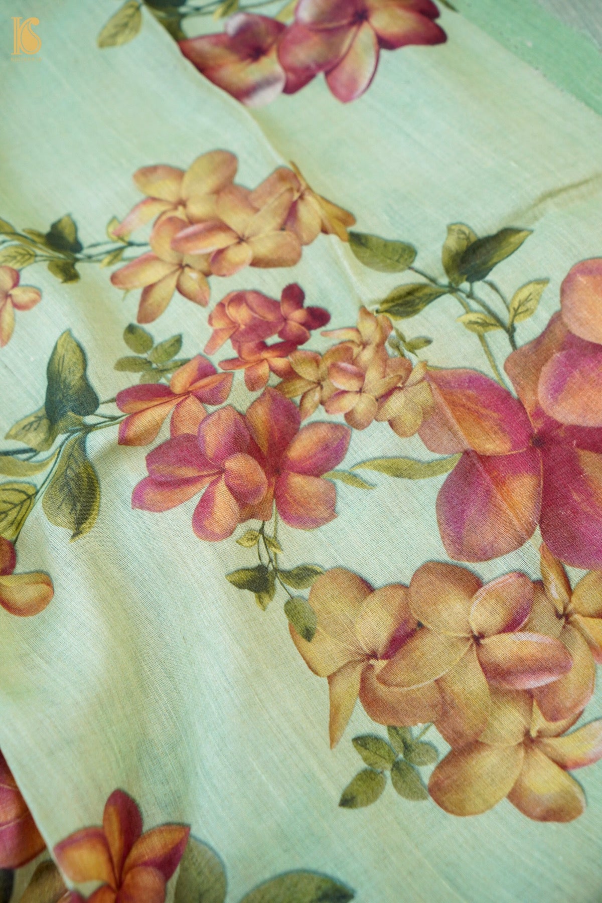 Digital Printed Tussar Kurta Fabric with Dupatta in Mint Green