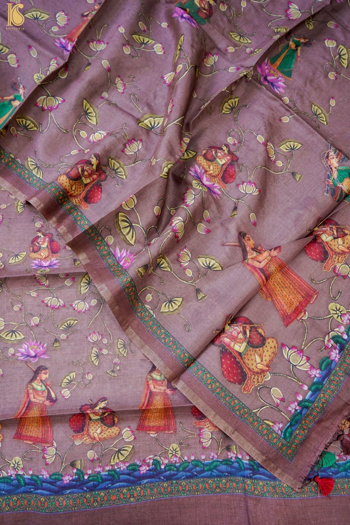 Digital Printed Tussar Kurta Fabric with Dupatta in Mauve