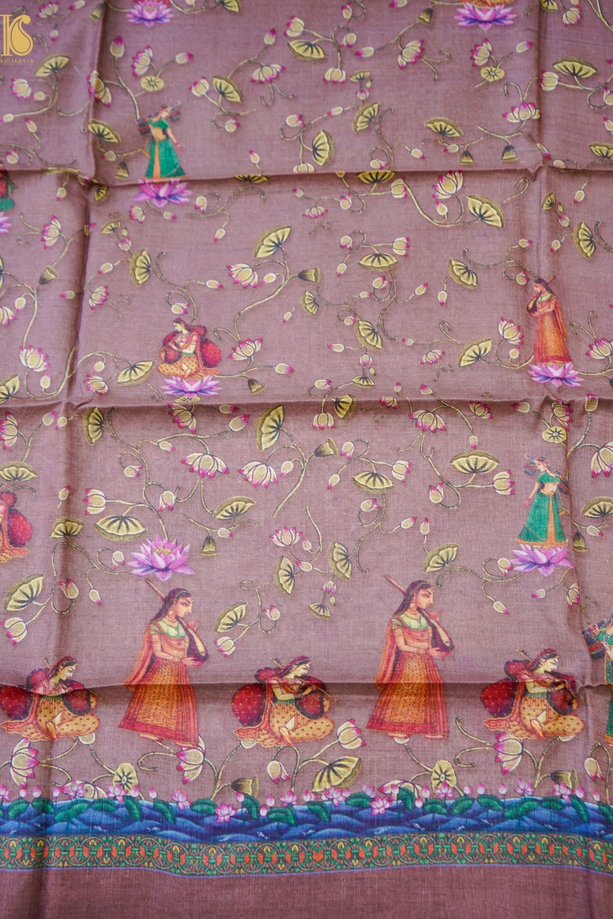 Digital Printed Tussar Kurta Fabric with Dupatta in Mauve