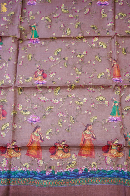 Digital Printed Tussar Kurta Fabric with Dupatta in Mauve