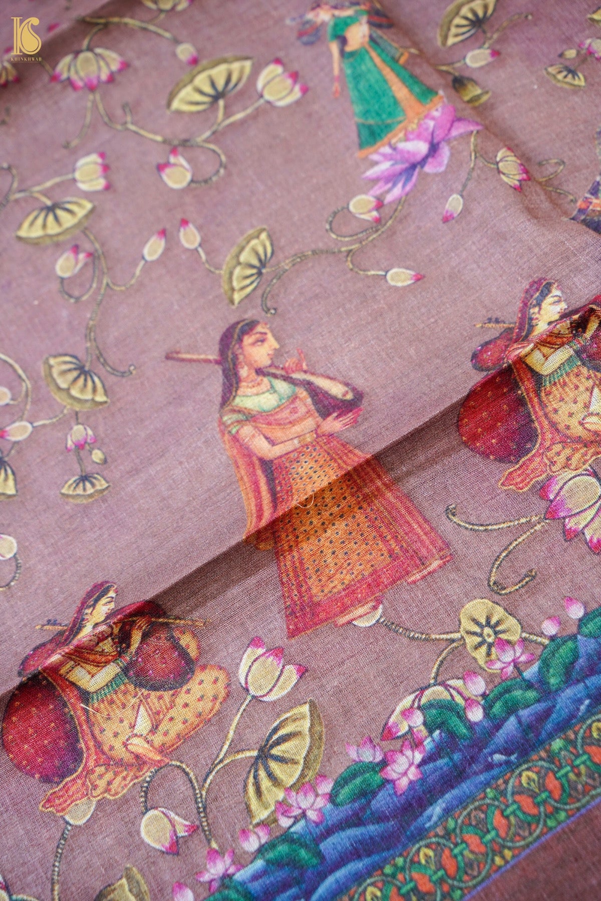Digital Printed Tussar Kurta Fabric with Dupatta in Mauve