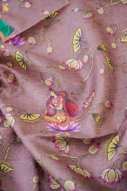 Digital Printed Tussar Kurta Fabric with Dupatta in Mauve