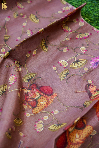 Digital Printed Tussar Kurta Fabric with Dupatta in Mauve