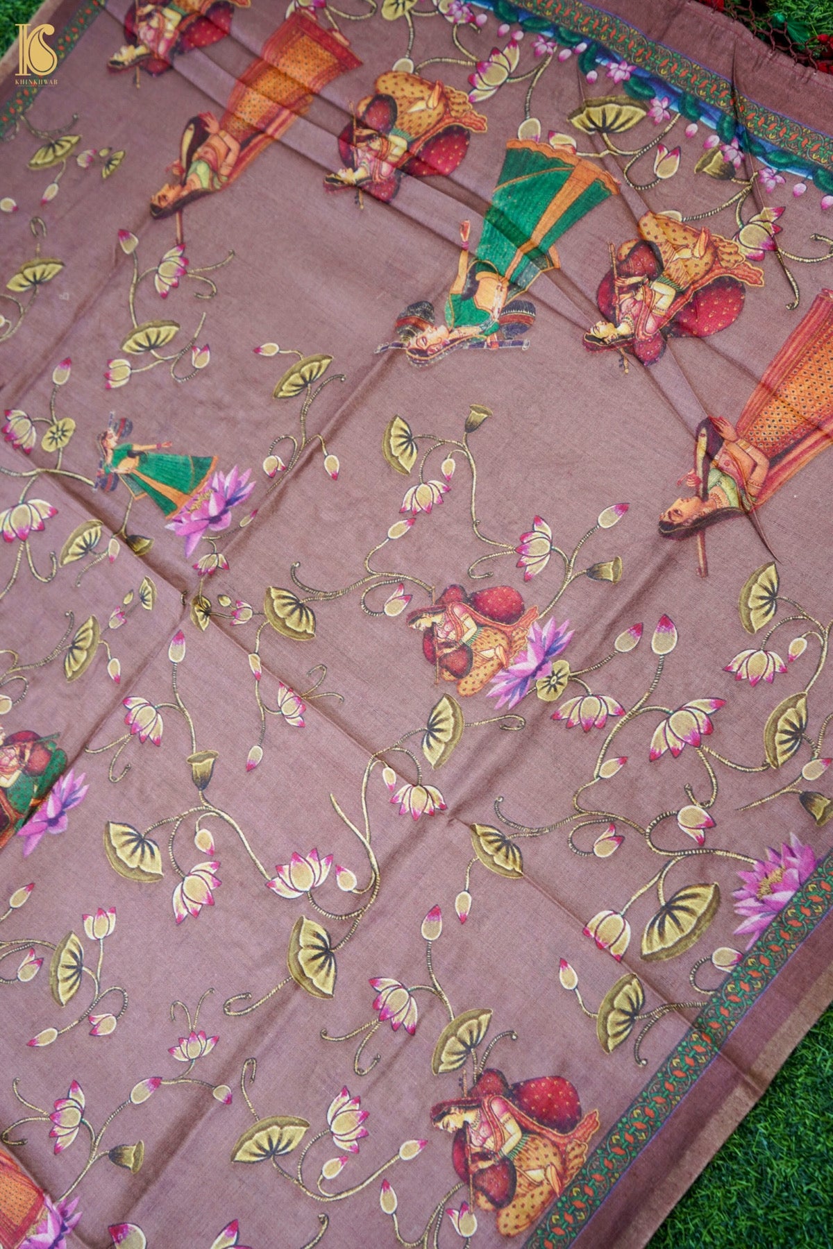Digital Printed Tussar Kurta Fabric with Dupatta in Mauve