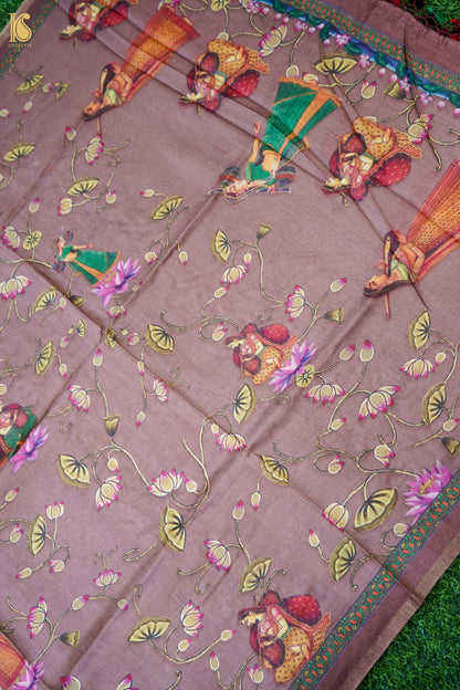 Digital Printed Tussar Kurta Fabric with Dupatta in Mauve
