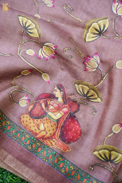 Digital Printed Tussar Kurta Fabric with Dupatta in Mauve