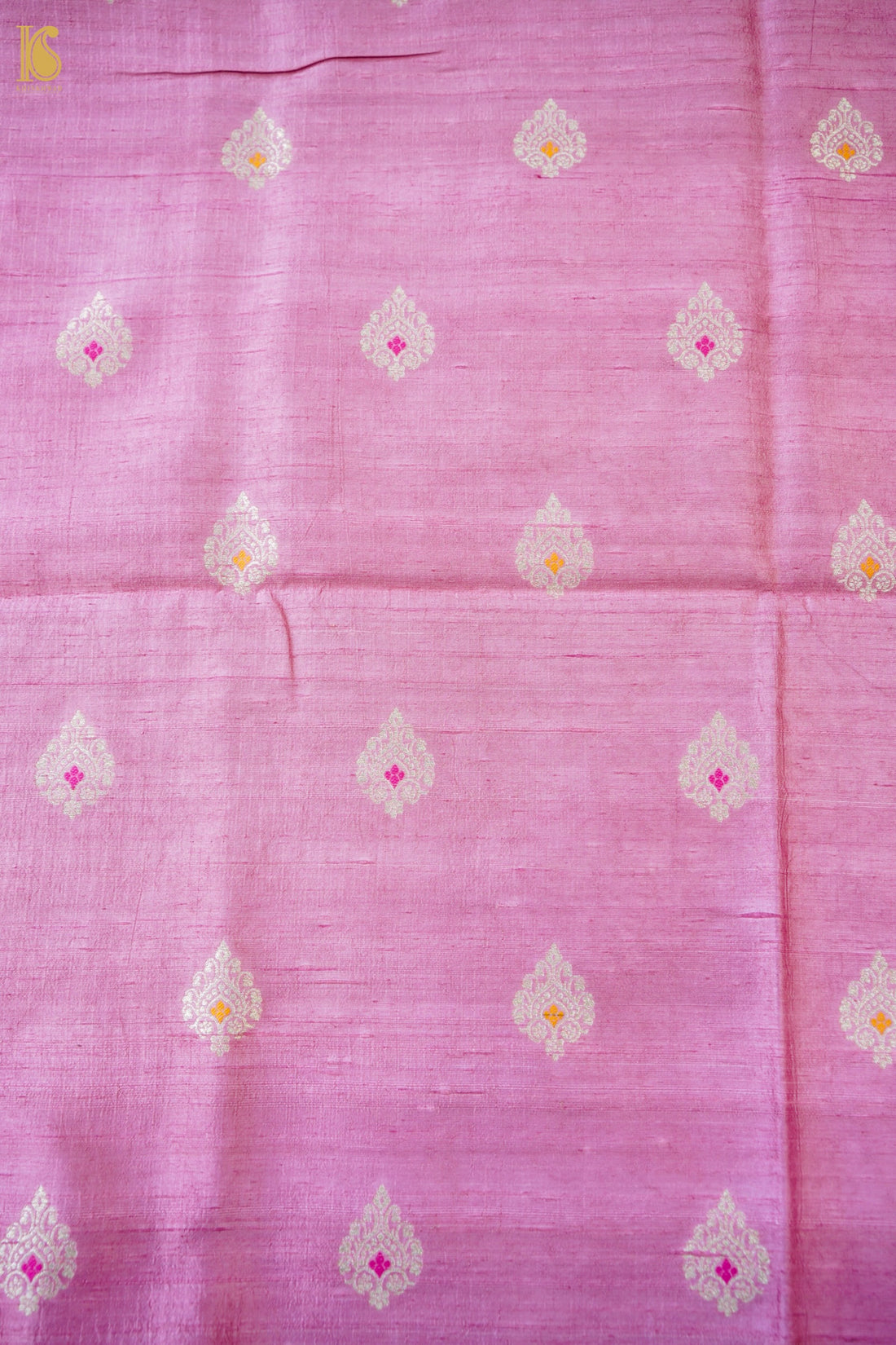 Handwoven Tussar Kurta Fabric with Striped Dupatta in Pink