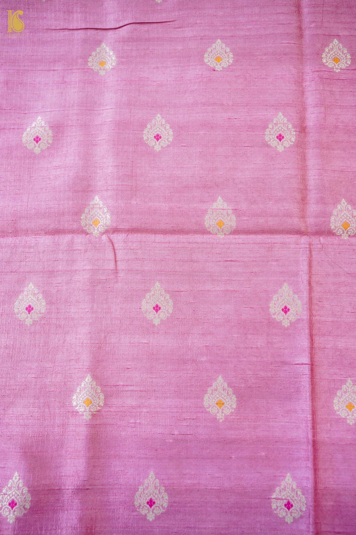 Handwoven Tussar Kurta Fabric with Striped Dupatta in Pink