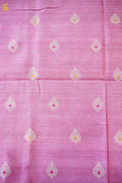 Handwoven Tussar Kurta Fabric with Striped Dupatta in Pink