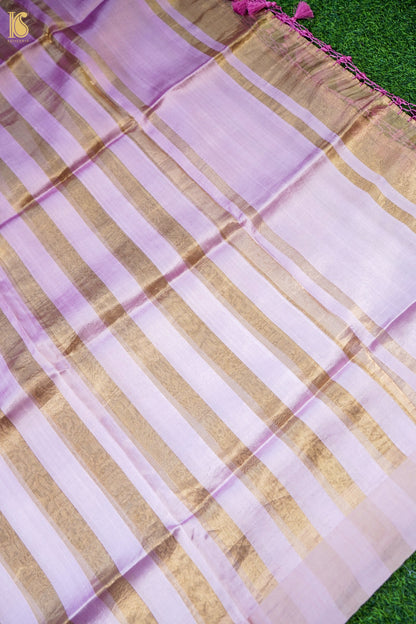Handwoven Tussar Kurta Fabric with Striped Dupatta in Pink